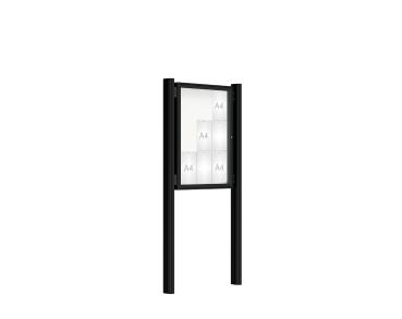 Schaukasten 2000 mit Quatro-Pfosten Farbe:RAL 9005|Abmessungen:9 A4 - B 750 x H 1000 mm - Flügeltür|Pfosten:Mittelpfosten zum Einbetonieren - Ohne Titelleiste