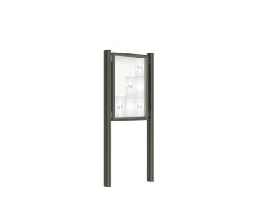 Schaukasten 2000 mit Quatro-Pfosten Farbe:Procity grau|Abmessungen:9 A4 - B 750 x H 1000 mm - Flügeltür|Pfosten:Mittelpfosten zum Einbetonieren - Ohne Titelleiste
