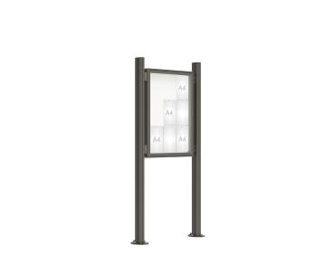 Schaukasten 2000 mit Quatro-Pfosten Farbe:Procity grau|Abmessungen:9 A4 - B 750 x H 1000 mm - Flügeltür|Pfosten:Mittelpfosten auf Bodenplatte - Ohne Titelleiste
