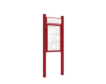 Schaukasten 2000 mit Quatro-Pfosten Farbe:RAL 3004|Abmessungen:9 A4 - B 750 x H 1000 mm - Flügeltür|Pfosten:Pfosten-Set zum Einbetonieren - Mit Titelleiste