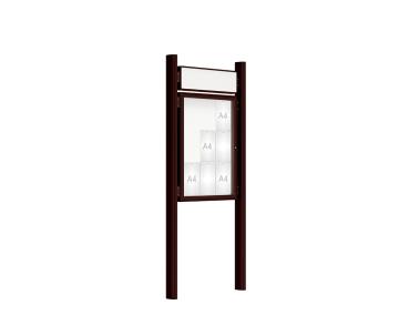 Schaukasten 2000 mit Quatro-Pfosten Farbe:RAL 8017|Abmessungen:9 A4 - B 750 x H 1000 mm - Flügeltür|Pfosten:Pfosten-Set zum Einbetonieren - Mit Titelleiste
