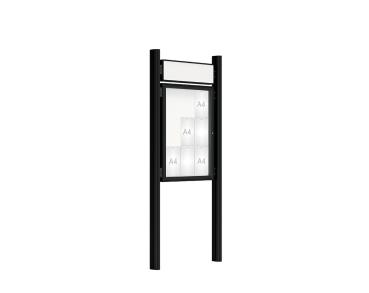 Schaukasten 2000 mit Quatro-Pfosten Farbe:RAL 9005|Abmessungen:9 A4 - B 750 x H 1000 mm - Flügeltür|Pfosten:Pfosten-Set zum Einbetonieren - Mit Titelleiste