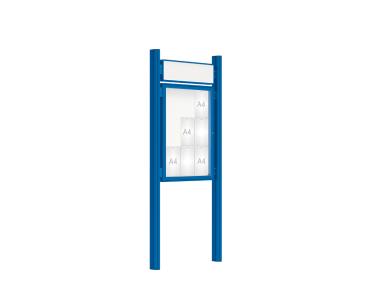Schaukasten 2000 mit Quatro-Pfosten Farbe:RAL 5010|Abmessungen:9 A4 - B 750 x H 1000 mm - Flügeltür|Pfosten:Mittelpfosten zum Einbetonieren - Mit Titelleiste