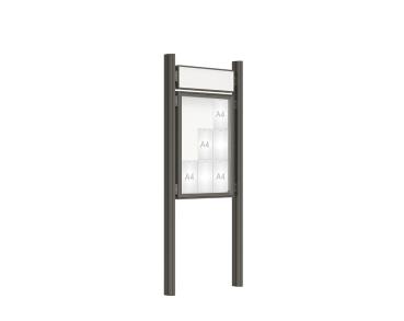 Schaukasten 2000 mit Quatro-Pfosten Farbe:Procity grau|Abmessungen:9 A4 - B 750 x H 1000 mm - Flügeltür|Pfosten:Mittelpfosten zum Einbetonieren - Mit Titelleiste