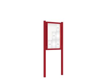 Schaukasten 2000 mit Pfosten Ø 76 mm Farbe:RAL 3004|Abmessungen:9 A4 - B 750 x H 1000 mm - Flügeltür|Pfosten:Pfosten-Set zum Einbetonieren - Ohne Titelleiste