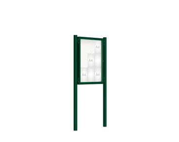 Schaukasten 2000 mit Pfosten Ø 76 mm Farbe:RAL 6005|Abmessungen:9 A4 - B 750 x H 1000 mm - Flügeltür|Pfosten:Pfosten-Set zum Einbetonieren - Ohne Titelleiste