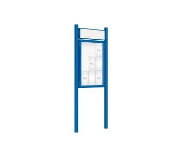 Schaukasten 2000 mit Pfosten Ø 76 mm Farbe:RAL 5010|Abmessungen:9 A4 - B 750 x H 1000 mm - Flügeltür|Pfosten:Pfosten-Set zum Einbetonieren - Mit Titelleiste