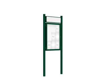 Schaukasten 2000 mit Pfosten Ø 76 mm Farbe:RAL 6005|Abmessungen:9 A4 - B 750 x H 1000 mm - Flügeltür|Pfosten:Pfosten-Set zum Einbetonieren - Mit Titelleiste