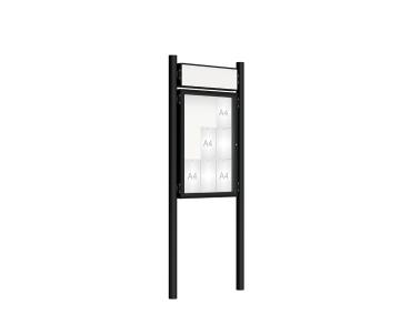Schaukasten 2000 mit Pfosten Ø 76 mm Farbe:RAL 9005|Abmessungen:9 A4 - B 750 x H 1000 mm - Flügeltür|Pfosten:Pfosten-Set zum Einbetonieren - Mit Titelleiste