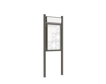 Schaukasten 2000 mit Pfosten Ø 76 mm Farbe:Procity grau|Abmessungen:9 A4 - B 750 x H 1000 mm - Flügeltür|Pfosten:Pfosten-Set zum Einbetonieren - Mit Titelleiste
