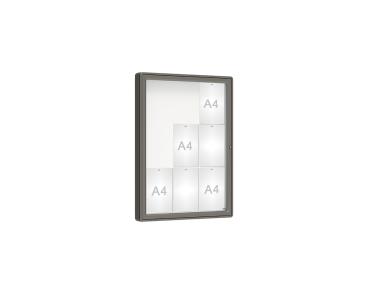 Schaukasten 2000 Farbe:Procity grau|Verglasung:Plexichocs|Abmessungen:9 A4 - B 750 x H 1000 mm