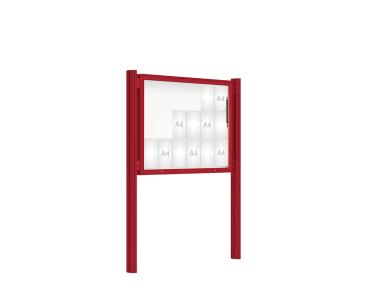 Schaukasten 2000 mit Quatro-Pfosten Farbe:RAL 3004|Abmessungen:18 A4 - B 1350 x H 1000 mm - Klapptür|Pfosten:Pfosten-Set zum Einbetonieren - Ohne Titelleiste