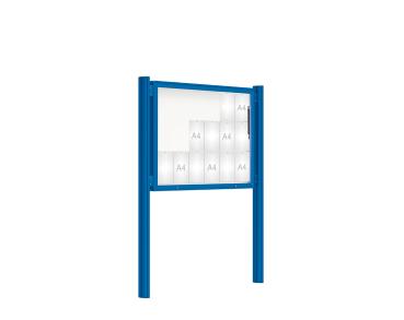 Schaukasten 2000 mit Quatro-Pfosten Farbe:RAL 5010|Abmessungen:18 A4 - B 1350 x H 1000 mm - Klapptür|Pfosten:Pfosten-Set zum Einbetonieren - Ohne Titelleiste