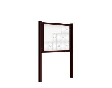 Schaukasten 2000 mit Quatro-Pfosten Farbe:RAL 8017|Abmessungen:18 A4 - B 1350 x H 1000 mm - Klapptür|Pfosten:Pfosten-Set zum Einbetonieren - Ohne Titelleiste
