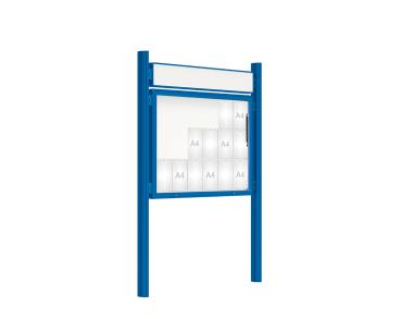 Schaukasten 2000 mit Quatro-Pfosten Farbe:RAL 5010|Abmessungen:18 A4 - B 1350 x H 1000 mm - Klapptür|Pfosten:Pfosten-Set zum Einbetonieren - Mit Titelleiste