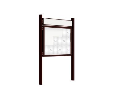 Schaukasten 2000 mit Quatro-Pfosten Farbe:RAL 8017|Abmessungen:18 A4 - B 1350 x H 1000 mm - Klapptür|Pfosten:Pfosten-Set zum Einbetonieren - Mit Titelleiste