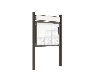 Schaukasten 2000 mit Quatro-Pfosten Farbe:Procity grau|Abmessungen:18 A4 - B 1350 x H 1000 mm - Klapptür|Pfosten:Mittelpfosten zum Einbetonieren - Mit Titelleiste