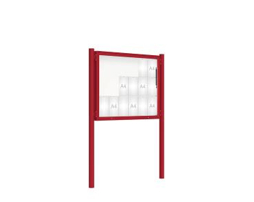 Schaukasten 2000 mit Pfosten Ø 76 mm Farbe:RAL 3004|Abmessungen:18 A4 - B 1350 x H 1000 mm - Klapptür|Pfosten:Pfosten-Set zum Einbetonieren - Ohne Titelleiste