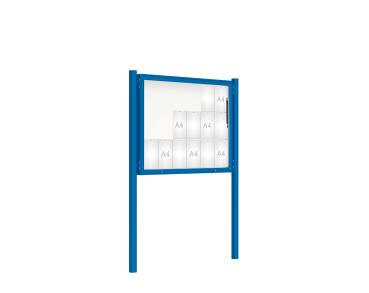 Schaukasten 2000 mit Pfosten Ø 76 mm Farbe:RAL 5010|Abmessungen:18 A4 - B 1350 x H 1000 mm - Klapptür|Pfosten:Pfosten-Set zum Einbetonieren - Ohne Titelleiste