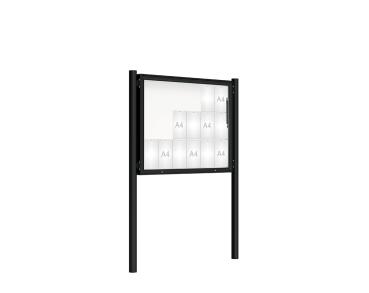 Schaukasten 2000 mit Pfosten Ø 76 mm Farbe:RAL 9005|Abmessungen:18 A4 - B 1350 x H 1000 mm - Klapptür|Pfosten:Pfosten-Set zum Einbetonieren - Ohne Titelleiste