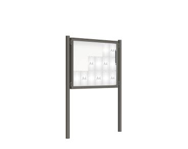 Schaukasten 2000 mit Pfosten Ø 76 mm Farbe:Procity grau|Abmessungen:18 A4 - B 1350 x H 1000 mm - Klapptür|Pfosten:Pfosten-Set zum Einbetonieren - Ohne Titelleiste