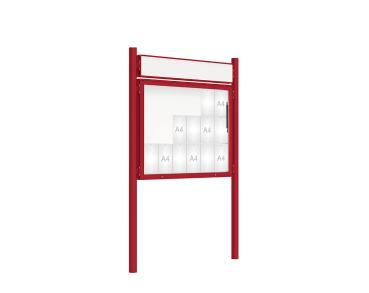 Schaukasten 2000 mit Pfosten Ø 76 mm Farbe:RAL 3004|Abmessungen:18 A4 - B 1350 x H 1000 mm - Klapptür|Pfosten:Pfosten-Set zum Einbetonieren - Mit Titelleiste