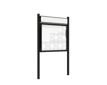 Schaukasten 2000 mit Pfosten Ø 76 mm Farbe:RAL 9005|Abmessungen:18 A4 - B 1350 x H 1000 mm - Klapptür|Pfosten:Pfosten-Set zum Einbetonieren - Mit Titelleiste