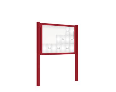 Schaukasten 2000 mit Quatro-Pfosten Farbe:RAL 3004|Abmessungen:21 A4 - B 1600 x H 1000 mm - Klapptür|Pfosten:Pfosten-Set zum Einbetonieren - Ohne Titelleiste