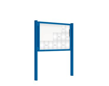 Schaukasten 2000 mit Quatro-Pfosten Farbe:RAL 5010|Abmessungen:21 A4 - B 1600 x H 1000 mm - Klapptür|Pfosten:Pfosten-Set zum Einbetonieren - Ohne Titelleiste