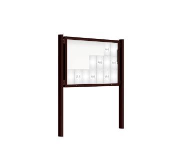 Schaukasten 2000 mit Quatro-Pfosten Farbe:RAL 8017|Abmessungen:21 A4 - B 1600 x H 1000 mm - Klapptür|Pfosten:Pfosten-Set zum Einbetonieren - Ohne Titelleiste