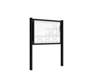 Schaukasten 2000 mit Quatro-Pfosten Farbe:RAL 9005|Abmessungen:21 A4 - B 1600 x H 1000 mm - Klapptür|Pfosten:Mittelpfosten zum Einbetonieren - Ohne Titelleiste