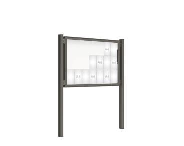 Schaukasten 2000 mit Quatro-Pfosten Farbe:Procity grau|Abmessungen:21 A4 - B 1600 x H 1000 mm - Klapptür|Pfosten:Mittelpfosten zum Einbetonieren - Ohne Titelleiste