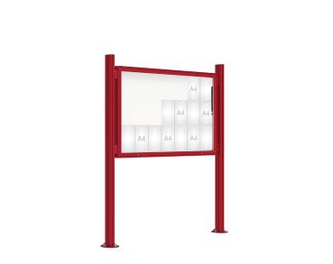 Schaukasten 2000 mit Quatro-Pfosten Farbe:RAL 3004|Abmessungen:21 A4 - B 1600 x H 1000 mm - Klapptür|Pfosten:Mittelpfosten auf Bodenplatte - Ohne Titelleiste