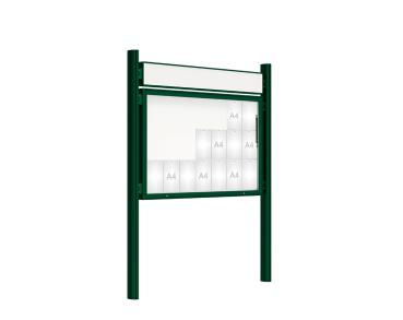 Schaukasten 2000 mit Quatro-Pfosten Farbe:RAL 9005|Abmessungen:21 A4 - B 1600 x H 1000 mm - Klapptür|Pfosten:Pfosten-Set zum Einbetonieren - Mit Titelleiste