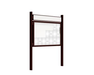 Schaukasten 2000 mit Quatro-Pfosten Farbe:RAL 8017|Abmessungen:21 A4 - B 1600 x H 1000 mm - Klapptür|Pfosten:Pfosten-Set zum Einbetonieren - Mit Titelleiste