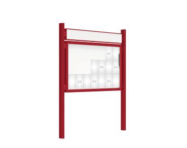 Schaukasten 2000 mit Quatro-Pfosten Farbe:RAL 3004|Abmessungen:21 A4 - B 1600 x H 1000 mm - Klapptür|Pfosten:Mittelpfosten zum Einbetonieren - Mit Titelleiste