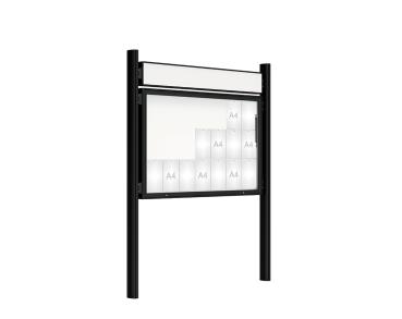 Schaukasten 2000 mit Quatro-Pfosten Farbe:RAL 9005|Abmessungen:21 A4 - B 1600 x H 1000 mm - Klapptür|Pfosten:Mittelpfosten zum Einbetonieren - Mit Titelleiste
