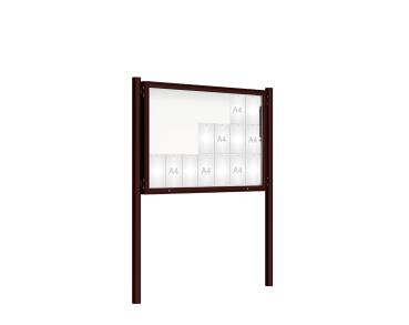 Schaukasten 2000 mit Pfosten Ø 76 mm Farbe:RAL 8017|Abmessungen:21 A4 - B 1600 x H 1000 mm - Klapptür|Pfosten:Pfosten-Set zum Einbetonieren - Ohne Titelleiste