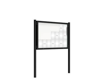 Schaukasten 2000 mit Pfosten Ø 76 mm Farbe:RAL 9005|Abmessungen:21 A4 - B 1600 x H 1000 mm - Klapptür|Pfosten:Pfosten-Set zum Einbetonieren - Ohne Titelleiste
