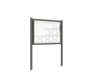 Schaukasten 2000 mit Pfosten Ø 76 mm Farbe:Procity grau|Abmessungen:21 A4 - B 1600 x H 1000 mm - Klapptür|Pfosten:Pfosten-Set zum Einbetonieren - Ohne Titelleiste