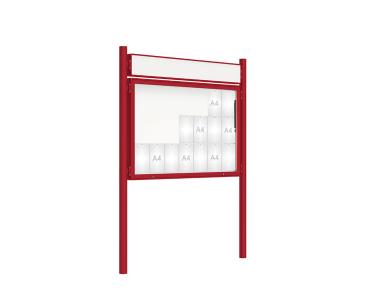 Schaukasten 2000 mit Pfosten Ø 76 mm Farbe:RAL 3004|Abmessungen:21 A4 - B 1600 x H 1000 mm - Klapptür|Pfosten:Pfosten-Set zum Einbetonieren - Mit Titelleiste