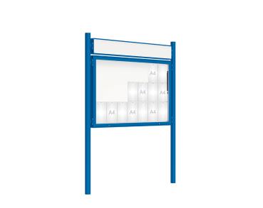 Schaukasten 2000 mit Pfosten Ø 76 mm Farbe:RAL 5010|Abmessungen:21 A4 - B 1600 x H 1000 mm - Klapptür|Pfosten:Pfosten-Set zum Einbetonieren - Mit Titelleiste