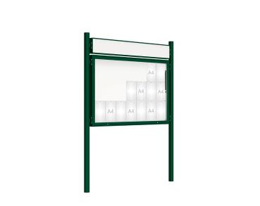 Schaukasten 2000 mit Pfosten Ø 76 mm Farbe:RAL 6005|Abmessungen:21 A4 - B 1600 x H 1000 mm - Klapptür|Pfosten:Pfosten-Set zum Einbetonieren - Mit Titelleiste