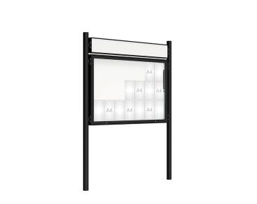 Schaukasten 2000 mit Pfosten Ø 76 mm Farbe:RAL 9005|Abmessungen:21 A4 - B 1600 x H 1000 mm - Klapptür|Pfosten:Pfosten-Set zum Einbetonieren - Mit Titelleiste
