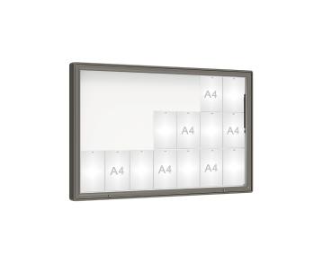 Schaukasten 2000 Farbe:Procity grau|Verglasung:Plexichocs|Abmessungen:21 A4 - B 1600 x H 1000 mm