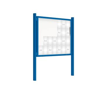 Schaukasten 2000 mit Quatro-Pfosten Farbe:RAL 5010|Abmessungen:28 A4 - B 1710 x 1350 mm - Klapptür|Pfosten:Pfosten-Set zum Einbetonieren - Ohne Titelleiste