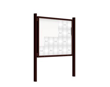 Schaukasten 2000 mit Quatro-Pfosten Farbe:RAL 8017|Abmessungen:28 A4 - B 1710 x 1350 mm - Klapptür|Pfosten:Pfosten-Set zum Einbetonieren - Ohne Titelleiste