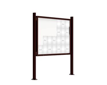 Schaukasten 2000 mit Quatro-Pfosten Farbe:RAL 8017|Abmessungen:28 A4 - B 1710 x 1350 mm - Klapptür|Pfosten:Pfosten-Set auf Bodenplatten - Ohne Titelleiste