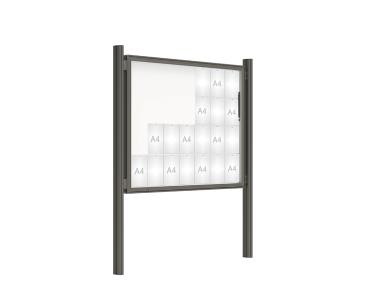 Schaukasten 2000 mit Quatro-Pfosten Farbe:Procity grau|Abmessungen:28 A4 - B 1710 x 1350 mm - Klapptür|Pfosten:Mittelpfosten zum Einbetonieren - Ohne Titelleiste