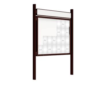 Schaukasten 2000 mit Quatro-Pfosten Farbe:RAL 8017|Abmessungen:28 A4 - B 1710 x 1350 mm - Klapptür|Pfosten:Pfosten-Set zum Einbetonieren - Mit Titelleiste